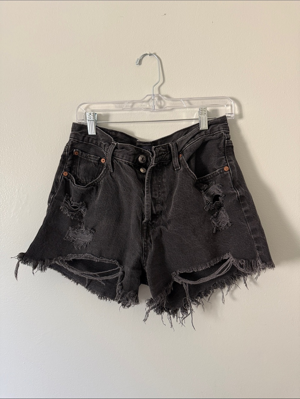 Aeropostale Black 90s High Rise Distressed Denim Cutoff Shorts